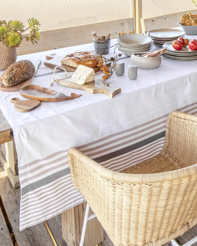 MANTEL RAYAS CRUDO Y BLANCO CON LINEA GRIS en Multicolor - Textiles, Uruguay | Sentido Jose Ignacio