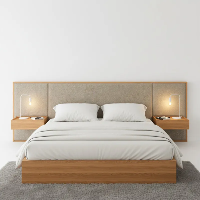 Respaldo King con mesa de luz Gael - Moderna - Marrón en Beige - Respaldos de cama, Uruguay | Rústico Hogar