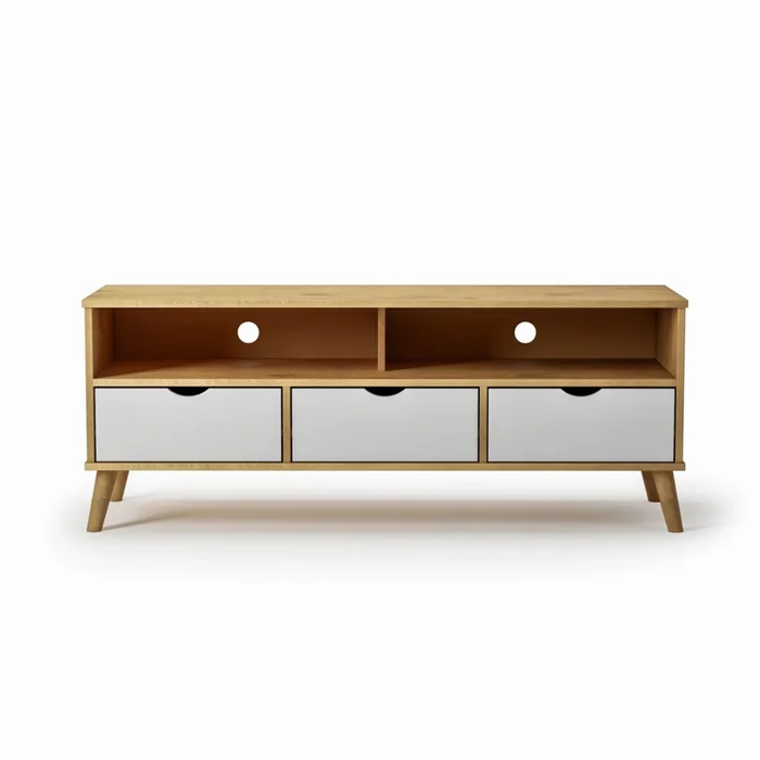 Rack 3 Cajones Madera - Linea Dublin - Blanco en Madera natural - Muebles para TV, Uruguay | Rústico Hogar, vista 3