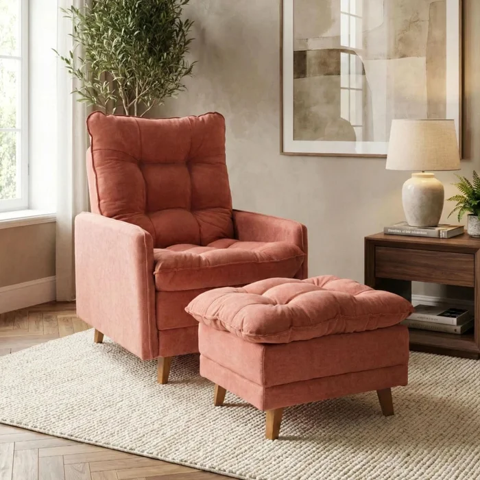 Poltrona reclinable Con Puff - Luxor - Terracota en Rojo - Sillones y sofás, Uruguay | Ecowood