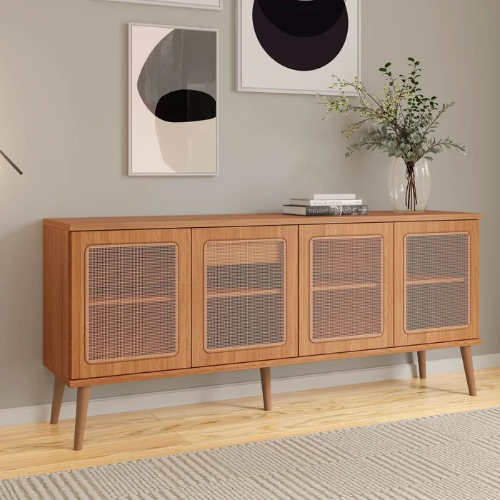 Aparador Ratan Sintetico 180CM 100% Mdf Nórdico C/ 4 Puertas en Madera natural - Aparadores y recibidores, Uruguay | Balton