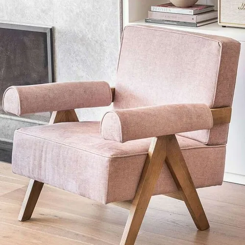 BUTACA SIGMA - OLMO Y TERCIOPELO ANTIMANCHAS en Rosa - Butacas, banquetas y puffs, Uruguay | La Iberica