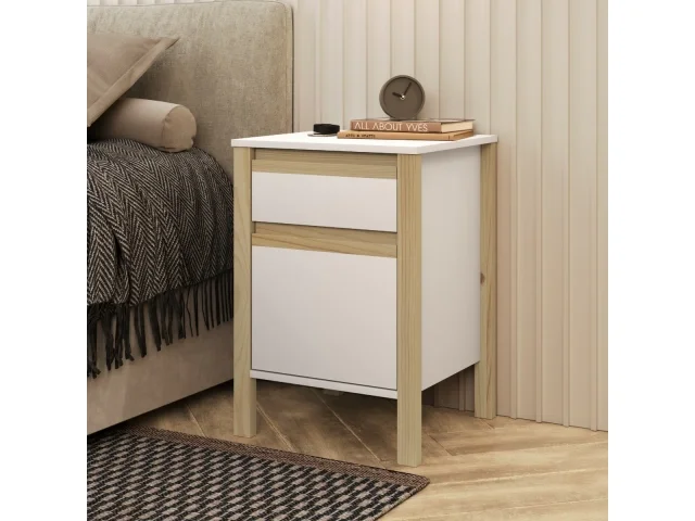 Mesa de Luz Combinado madera 1C, 1P Blanco/miel - Mesas de luz, Uruguay | Que Sal Muebleria