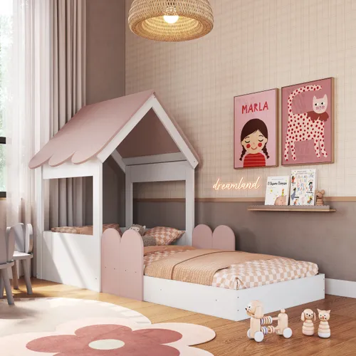 Cama Infantil Casita Blanco con Rosa - Dormitorio, Uruguay | RM Muebles y Deco