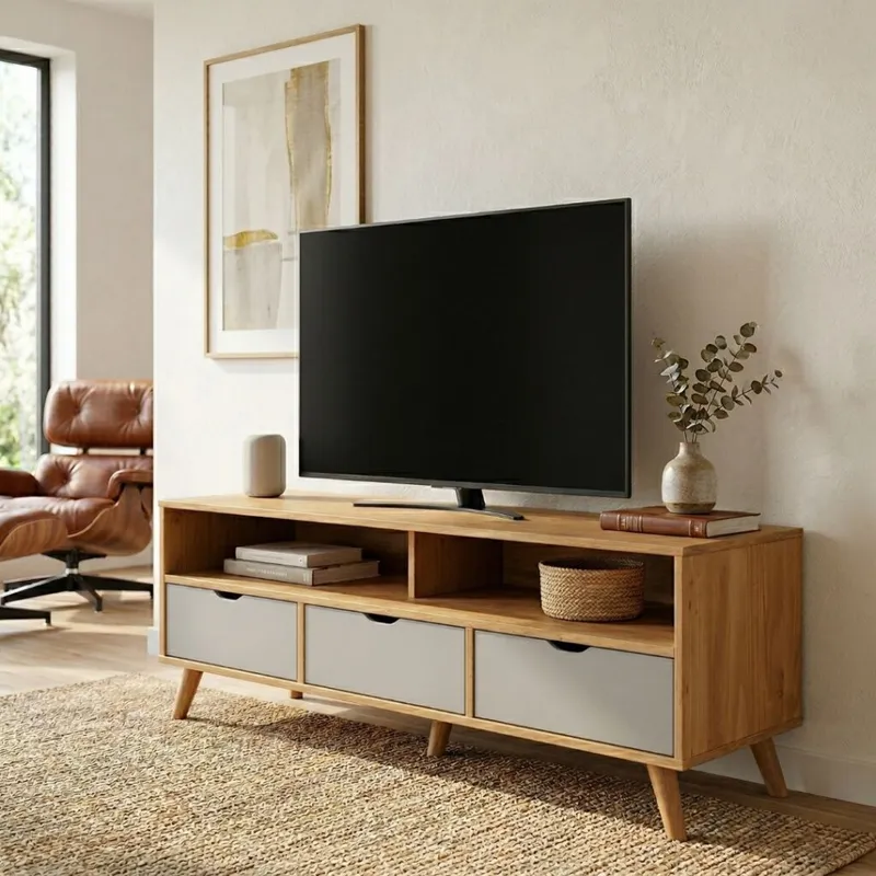 Rack 3 Cajones Madera - Linea Dublin en Gris - Muebles para TV, Uruguay | Rústico Hogar