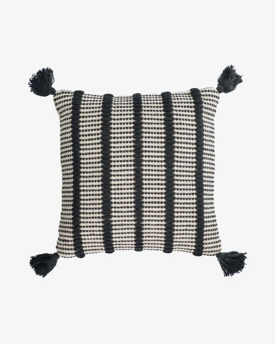 Almohadón Maine 100% algodón rayas blanco y negro 45 x 45 cm en Negro - Textiles, Uruguay | Kavehome