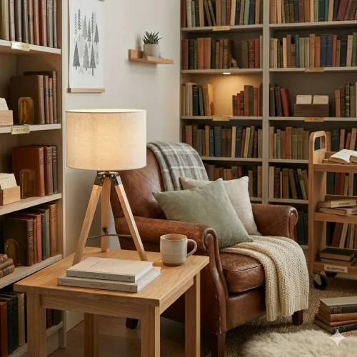 Portátil nórdica tela natural estilo trípode E27 70CM en Beige - Lámparas de mesa, Uruguay | Iluminica