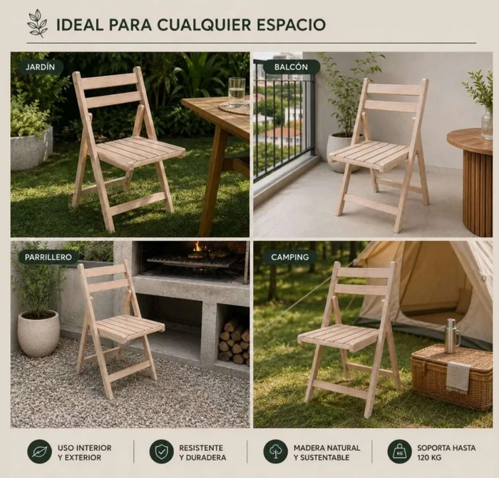Silla Plegable Madera Eucaliptus en Madera natural - Sillas, Uruguay | La Cueva Muebles, vista 5