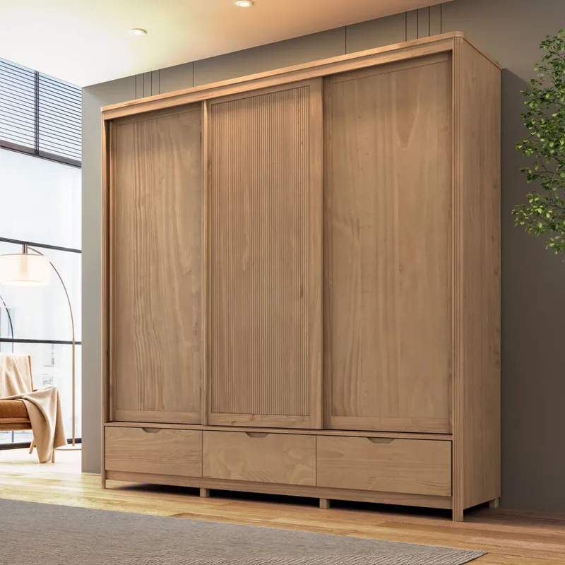 Placard Nest Mdf-y-madera 3 Puertas Corredizas en Madera natural - Roperos y placares, Uruguay | Divino