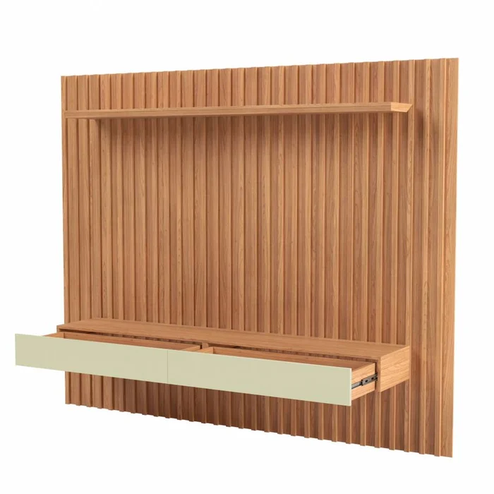 Rack Panel TV con Listones de Madera y LED 100% MDF 220CM - Muebles para TV, Uruguay | Balton