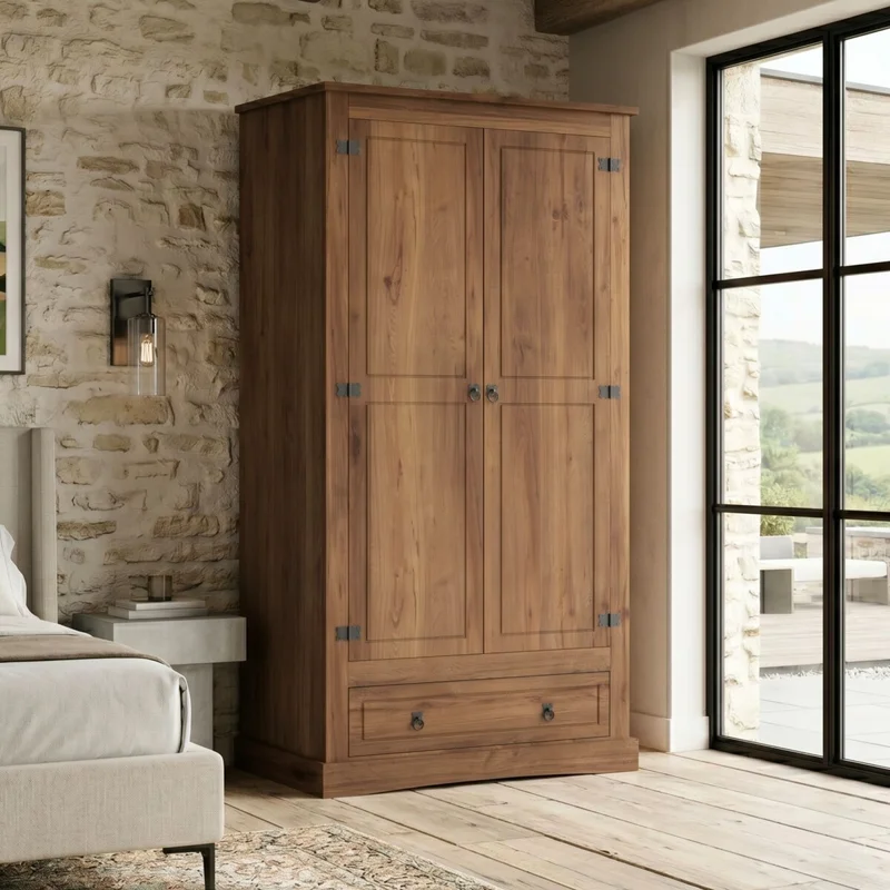 Ropero 2 puertas 1 Cajón Madera - Linea Mexicana - Nogal en Madera natural, Uruguay | Rústico Hogar, vista 3