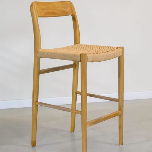Banqueta en madera teca y cuerda en Madera natural - Butacas, banquetas y puffs, Uruguay | Entrecasa