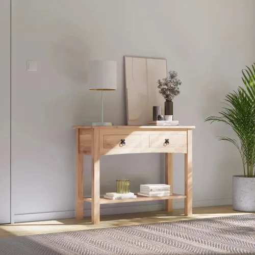 Mesa De Arrime 2 Cajones Aparador Madera Maciza Línea Monterrey - Natural en Madera natural - Mesas de arrimo, Uruguay | Ecowood