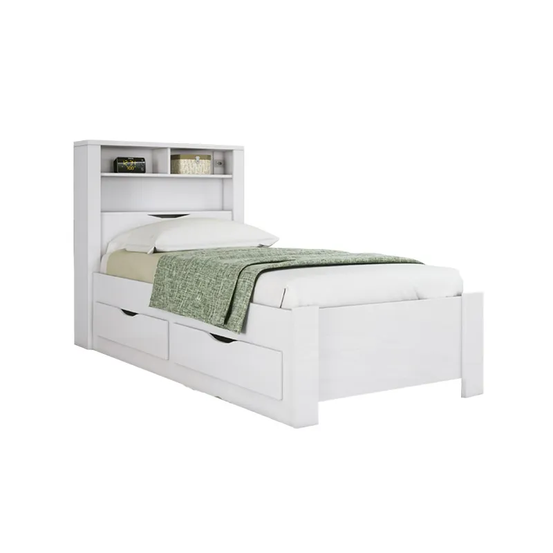 Cama 1 Plaza Con 2 Cajones Y Estanteria Blanco en Blanco - Dormitorio, Uruguay | Soy Hogar