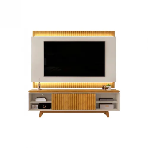 Rack con Panel Loren - Marrón en Marrón - Muebles para TV, Uruguay | Ecowood