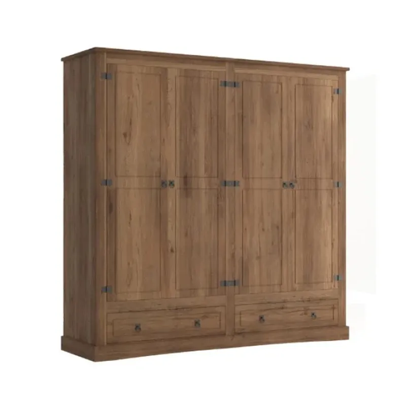 Ropero 4 Puertas - Madera Maciza - Línea Monterrey - Nogal en Marrón - Roperos y placares, Uruguay | Ecowood