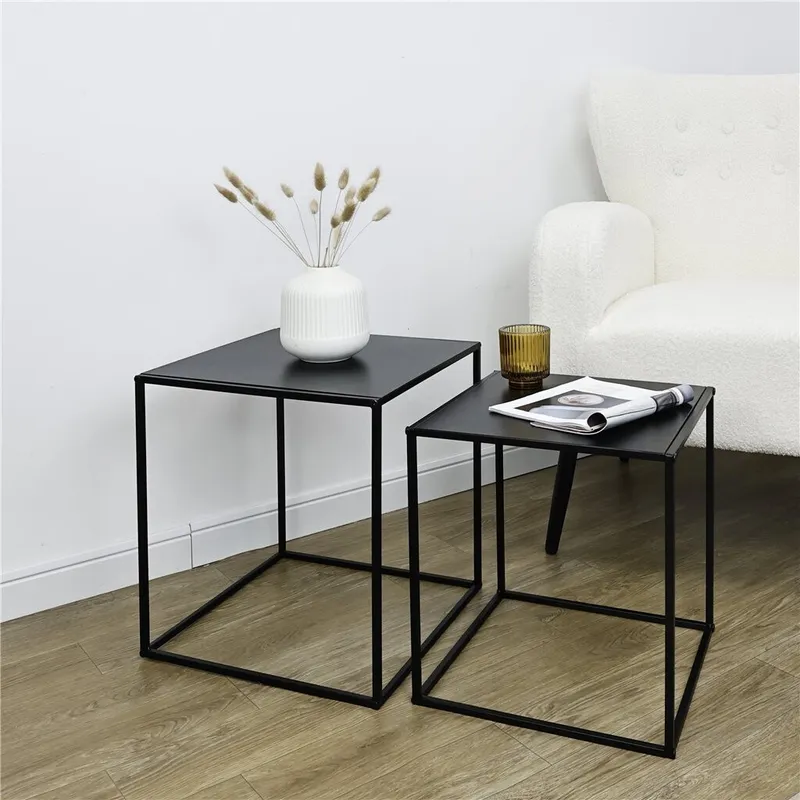 SET 2 MESAS AUX 38X38X41/34X34X37CM METAL NEGRO en Negro - Mesas de comedor, Uruguay | Decohogar