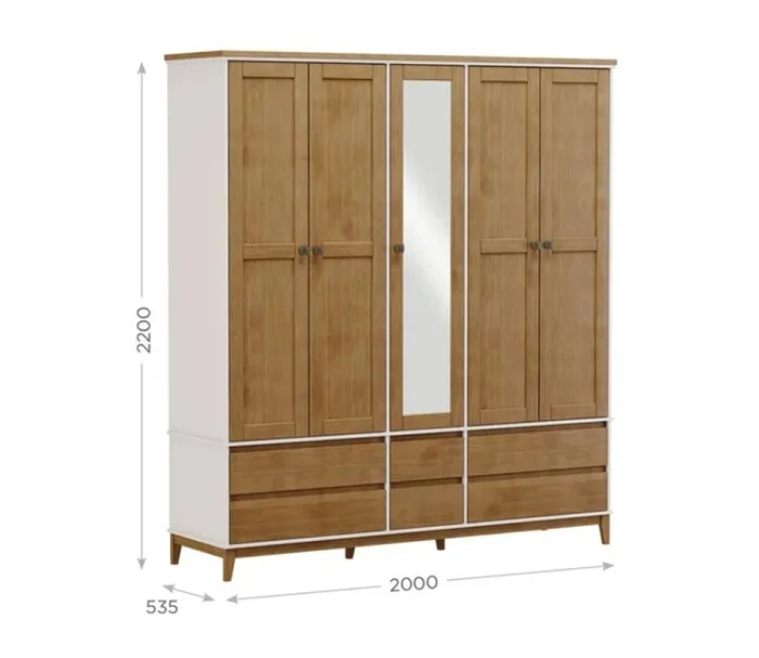 Ropero Prata 5 Puertas 6 Cajones 2814 Freijo/blan Mdf en Multicolor - Roperos y placares, Uruguay | Albanés, vista 3