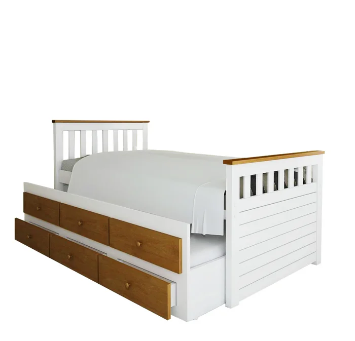 Cama marinera - 1 Plaza - Blanco/Nogal TOTA 006 en Multicolor - Dormitorio, Uruguay | Rústico Hogar