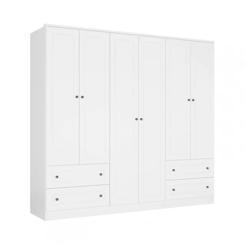 Ropero Americana PLUS 6 puertas 4 cajones - 100% MDF - Blanco en Blanco - Roperos y placares, Uruguay | Rústico Hogar