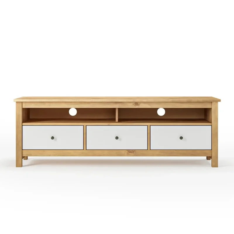 Rack TV 3 Cajones Madera Natural - Mari - Blanco en Blanco - Muebles para TV, Uruguay | Rústico Hogar, vista 3