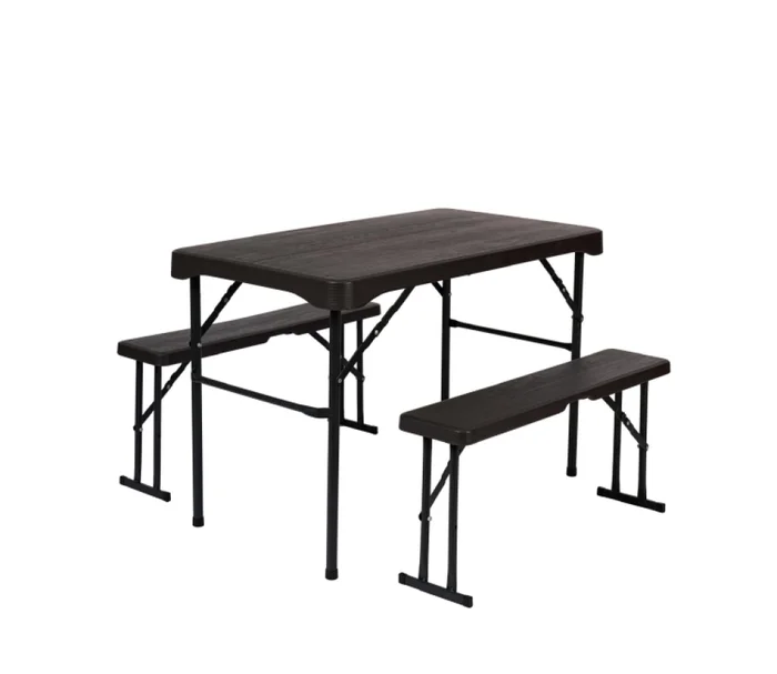 Juego Camping Plegable Mesa +2 Bancos en Negro - Muebles para el exterior, Uruguay | Albanés