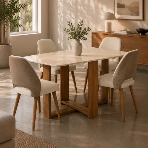 Combo de comedor Noma + 4 Sillas Kora en Beige - Mesas de comedor, Uruguay | Casa Brava