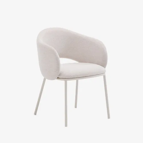 Silla Maina de chenilla beige y patas de acero con acabado beige FSC Mix Credit en Beige - Sillas, Uruguay | Kavehome