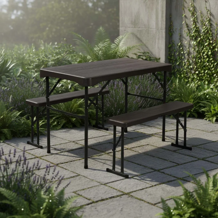 Set Camping Plegable Polietileno-y-metal Negro Aveo en Negro - Muebles para el exterior, Uruguay | Divino