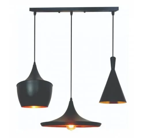 Lámpara de colgar 3 luces de aluminio E27 Negra en Negro, Uruguay | Que Sal Muebleria