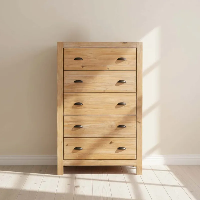 Comoda Cajonera 5 Cajones Madera Natural-beige Montauk en Madera natural - Cómodas, Uruguay | Divino