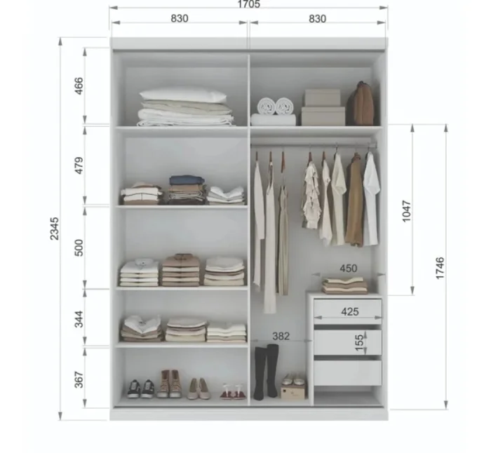 Ropero South Plus Blanco Con Espejo Mdf en Blanco - Roperos y placares, Uruguay | Albanés, vista 3
