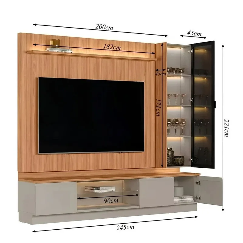 Conjunto Modular - Magnum 245CM - Cristalero Led en Madera natural - Muebles para TV, Uruguay | Balton, vista 4