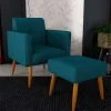 Poltrona Alta Patas De Madera Con Puff Tapizado en Azul - Butacas, banquetas y puffs, Uruguay | Soy Hogar, vista 2