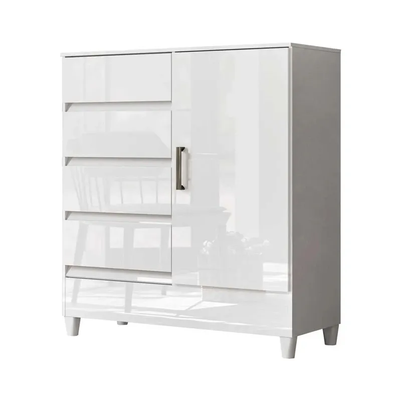 Comoda Cajonera Dormitorio 4 Cajones 1 Puerta en Blanco - Cómodas, Uruguay | Muebles Express