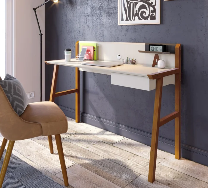 Escritorio Job - Cajón y Estante - Línea Manhattan - Blanco en Beige - Escritorios y sillas de escritorio, Uruguay | Rústico Hogar, vista 2