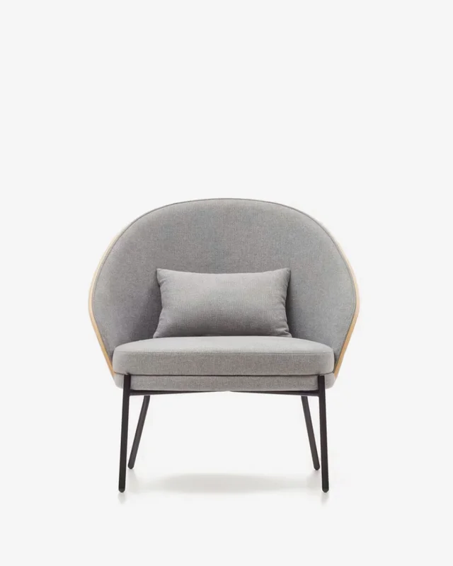 Butaca Eamy - gris claro chapado en fresno con acabado natural y metal con acabado negro en Gris - Butacas, banquetas y puffs, Uruguay | Kavehome, vista 5