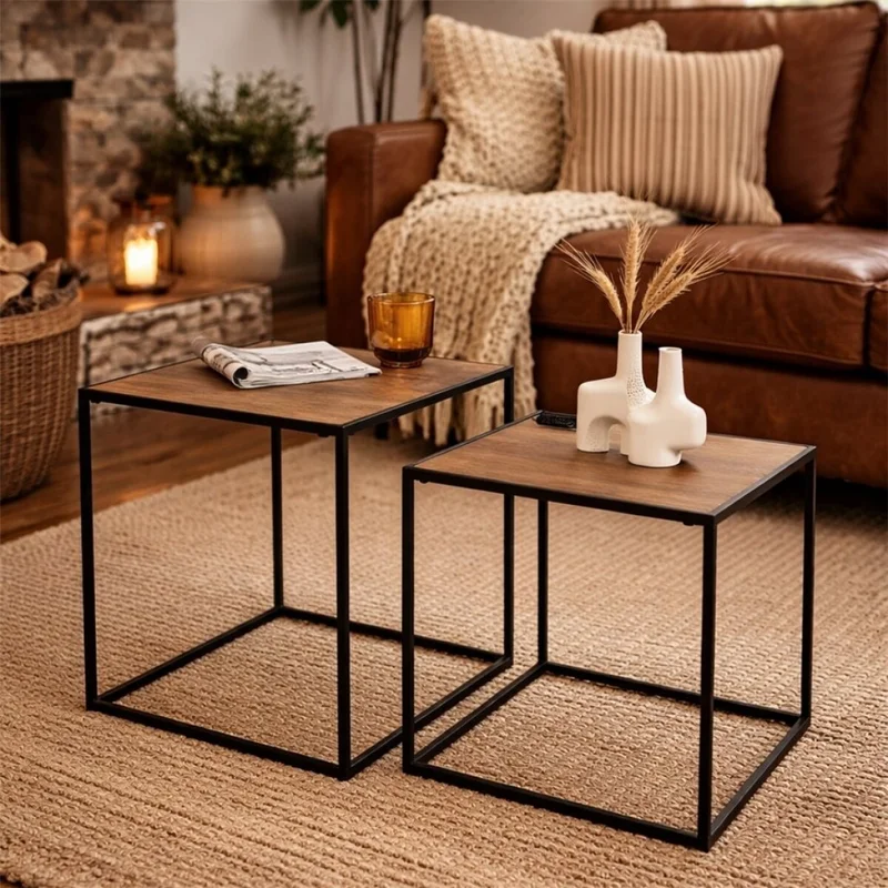 SET 2 MESAS AUX 37X37X40.5/33X33X35.5CM MADERA en Marrón - Mesas de comedor, Uruguay | Decohogar, vista 3