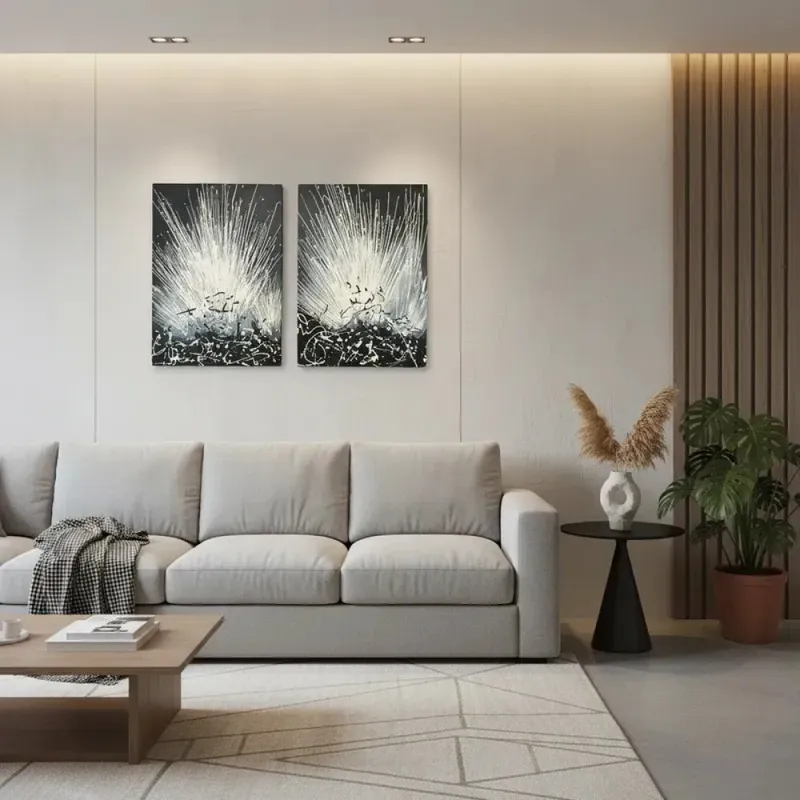 Cuadro dividido en Blanco, Gris, Negro, Uruguay | Champagne Home