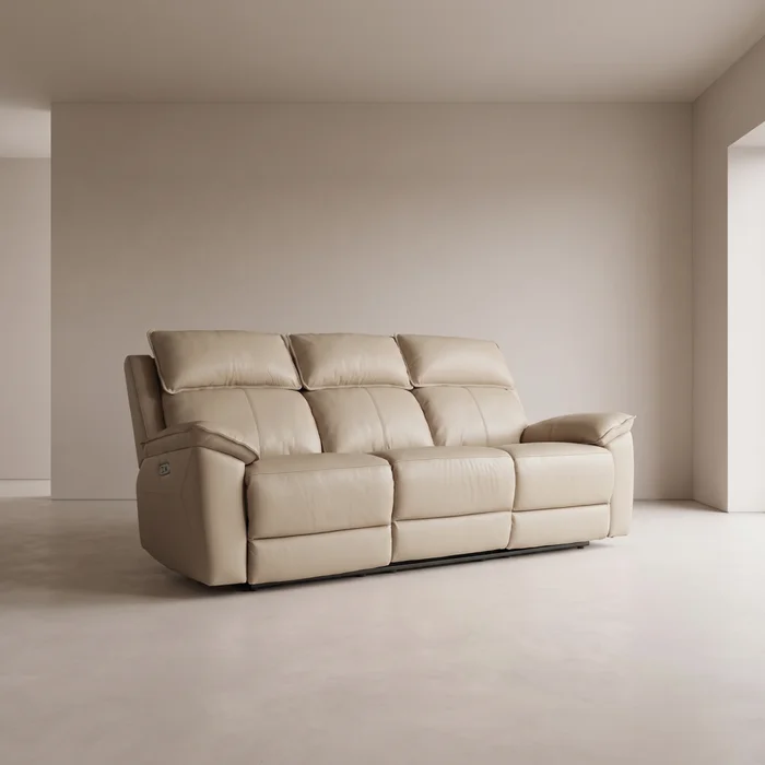 Recliner Eléctrico 3 Cuerpos Cuero-y-simil-cuero Marron Joshua Taupe en Beige - Sillones y sofás, Uruguay | Divino