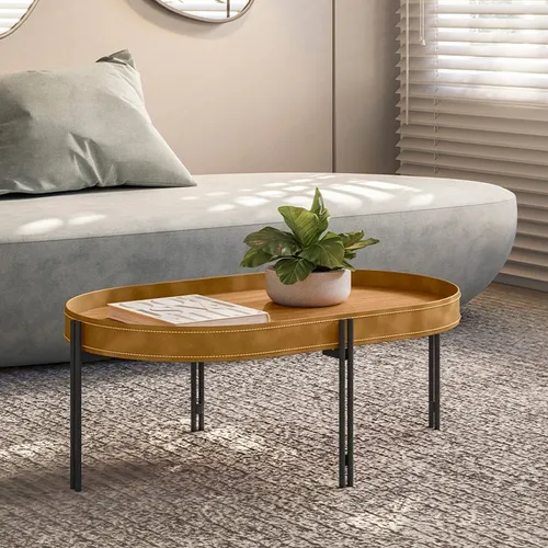Mesa Ratona Monaco 93cm Cuero/MDF - Mesas de living, Uruguay | Balton