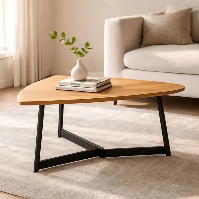 Mesa de centro triangular en madera y metal en Madera natural - Mesas de living, Uruguay | Champagne Home, vista 3