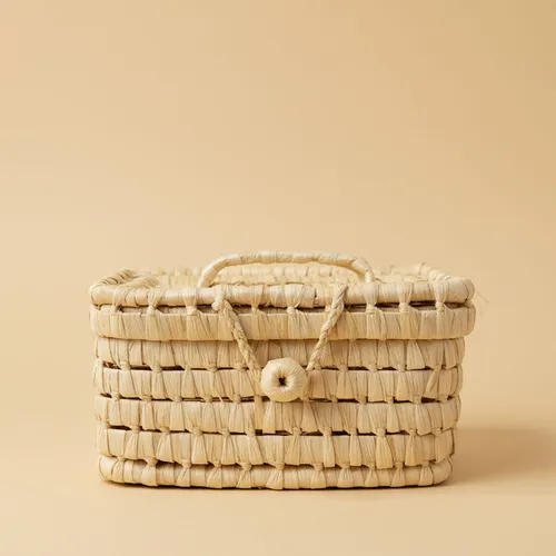 CANASTO CON TAPA FIBRA NATURAL en Madera natural - Decoración, Uruguay | Cabana
