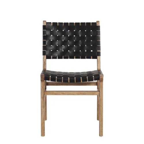 Silla De Comedor Cuero-y-madera Negro Trama en Negro - Sillas, Uruguay | Divino
