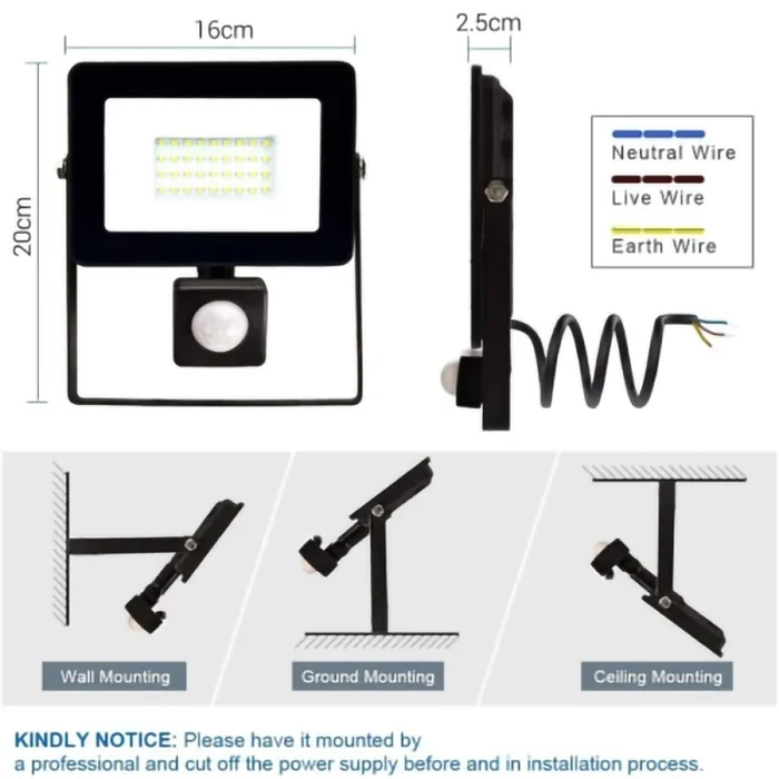 Proyector LED Sensor Movimiento 30W Luz Cálida en Negro - Lámparas colgantes, Uruguay | Serlux, vista 5