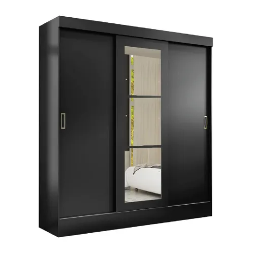 Ropero 3 Puertas Corredizas 2 Cajones Color Negro - Roperos y placares, Uruguay | Muebles Express