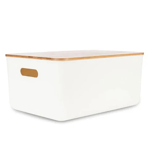 CAJA PVC CON TAPA DE BAMBÚ en Blanco - Canastos, Uruguay | Scaparate, vista 3