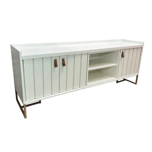 Rack Trendy Blanco (Pie Dorado) 140 cm en Blanco - Muebles para TV, Uruguay | Berna home