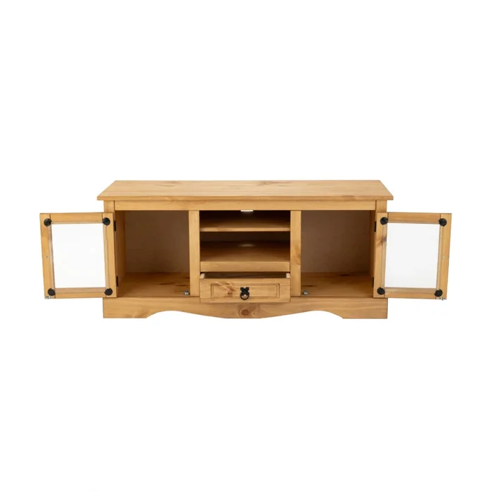 Rack 2 Puertas Vidrio Línea Monterrey - Natural en Madera natural - Muebles para TV, Uruguay | Ecowood, vista 4
