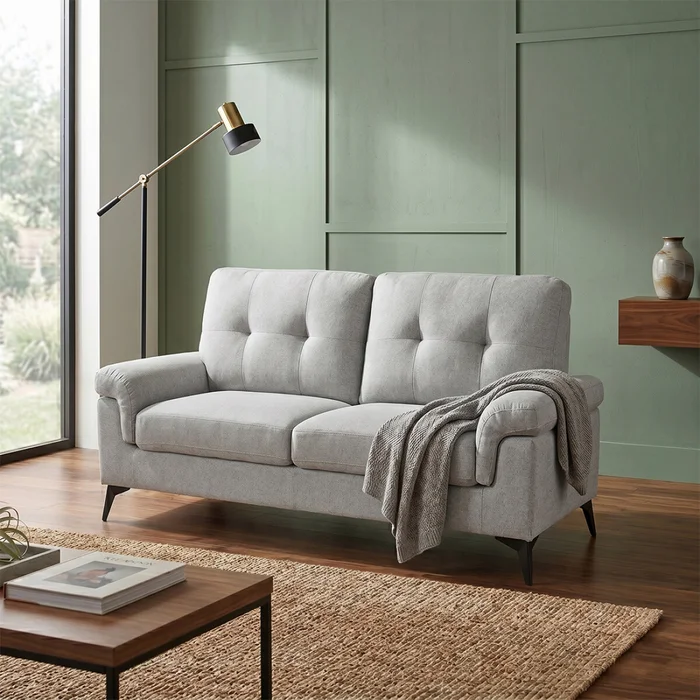 Sillón 2 Cuerpos Tela y Madera Natural Living - Lamona - Gris Claro en Gris - Sillones y sofás, Uruguay | Rústico Hogar